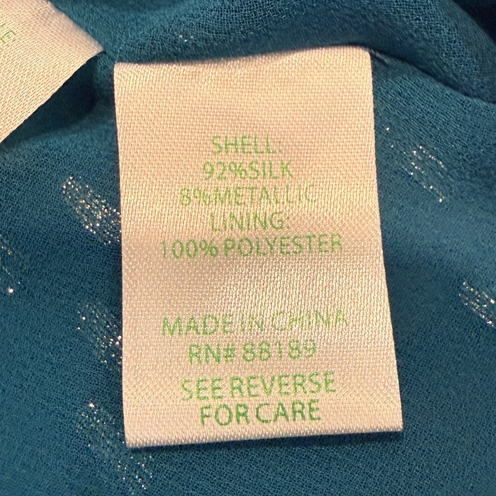 Lilly Pulitzer Matilda Silk Chiffon Blouse Teal Blue Top w/Silver Accents Sz: XS - Picture 11 of 16